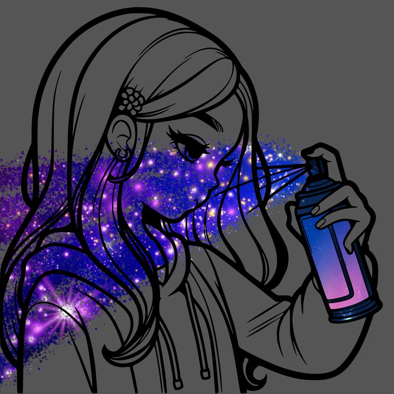 a realistic girl spray painting