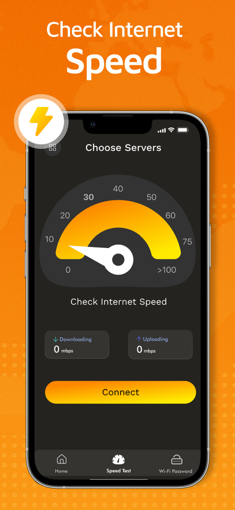 VPN: Secure Unlimited Proxy - VPN app screen showing an internet speed test with a speedometer and download and upload speed indicators