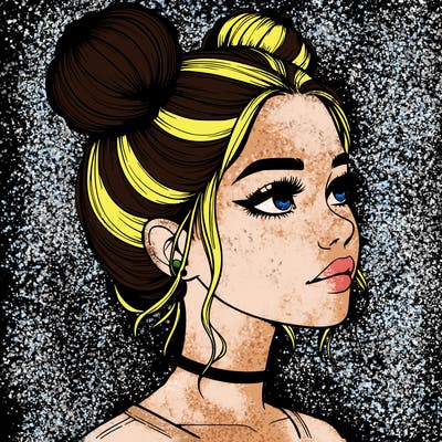 realistic girl with buns on the top of her head