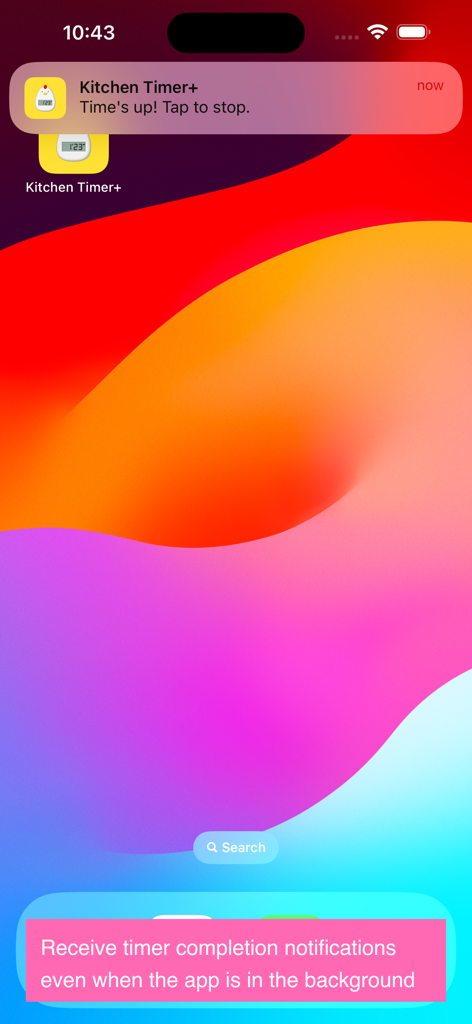 Kitchen Timer+ - Kitchen Timer plus notification on an iPhone home screen