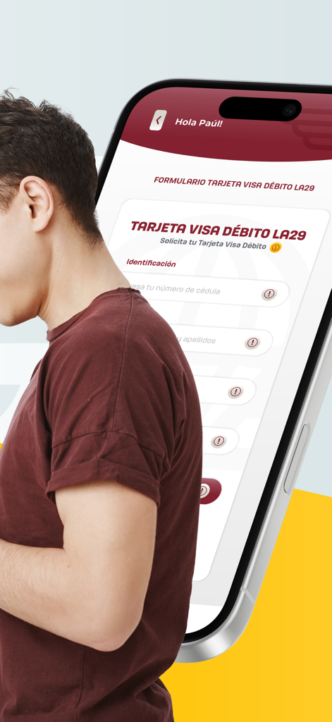 Cooperativa 29 de Octubre 2.0 - User requesting a Visa debit card via the Cooperativa 29 de Octubre 2.0 mobile app