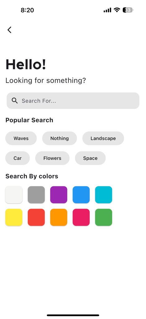 인기 카테고리와 색상별 그리드 검색이 특징인 Walley 앱의 검색 인터페이스.