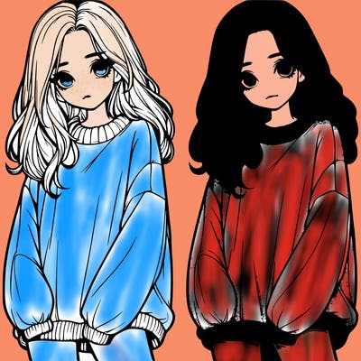 realistic girl with baggy sweater