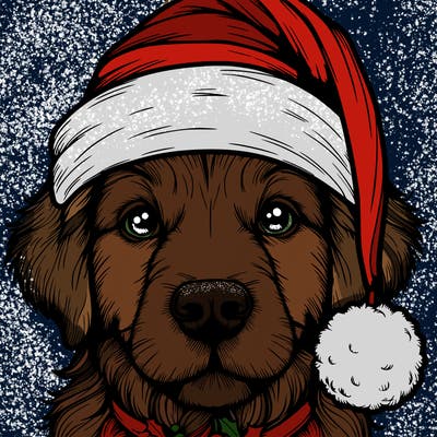 realistic dog with a christmas hat
