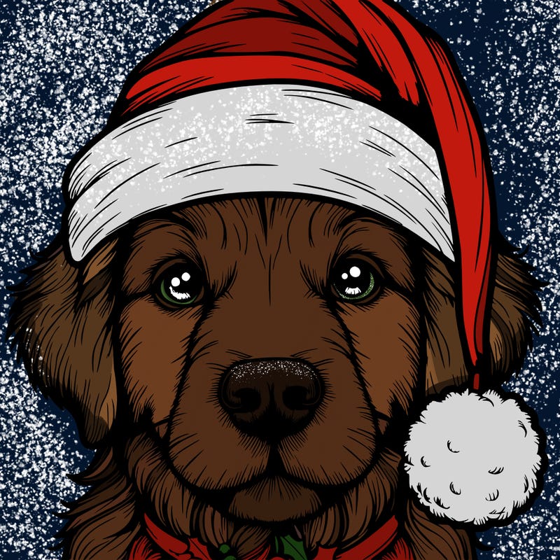 realistic dog with a christmas hat