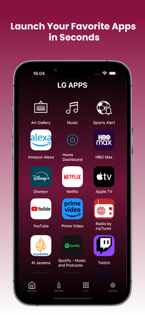 Remote for LG TVs - LG TV remote app launcher with streaming service icons