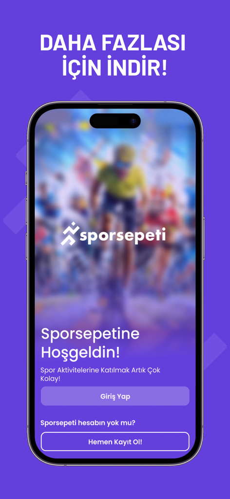 Sporsepeti - The welcome screen of the Sporsepeti app showing login and sign up options for sports activities