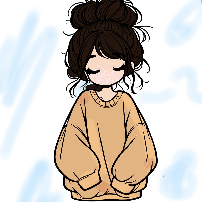 girl with baggy sweatshirt and messy bun