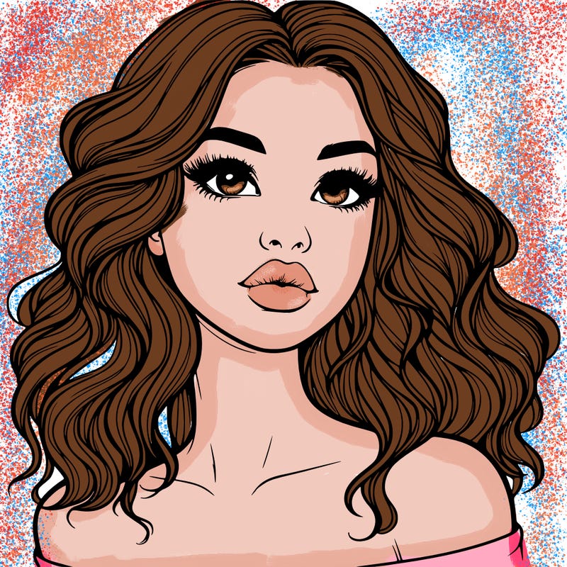 realistic girl with wavy hair and lips