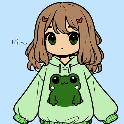 girl wearing frogging sweatshirt