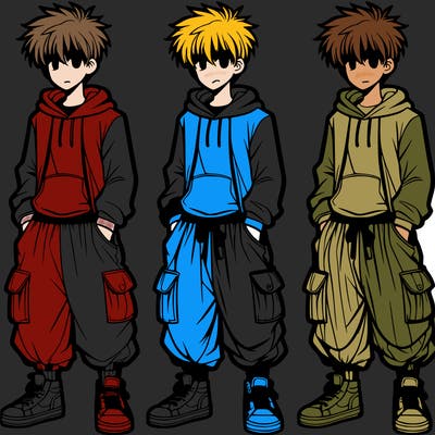 teen anime boy with baggy pants