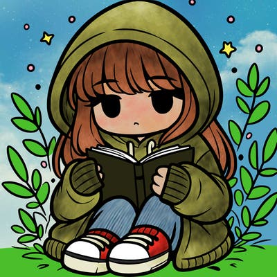 girl in oversized hoodie reading a book