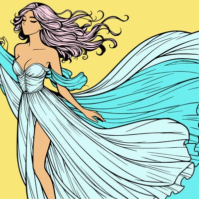 realistic woman in dress flowing the the wind