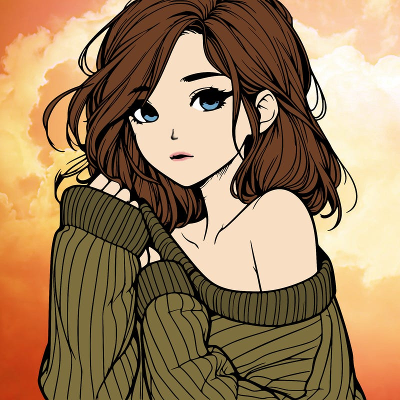 realistic girl with a sweater falling off shoulder