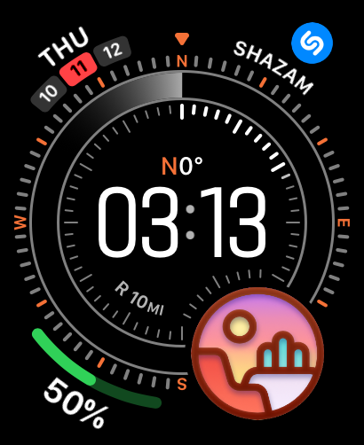 Weather mini for Watch - Apple Watch face featuring a custom sunset illustration weather complication