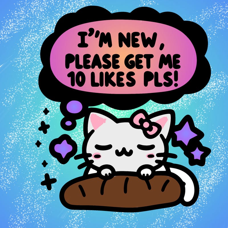 kitty taking a nap dream talking and saying "i'm new, please get me at least 10 likes pls!!"