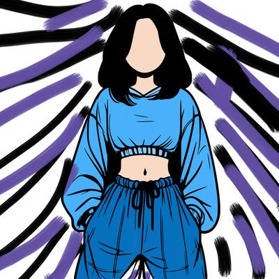 realistic girl faceless with baggy pants and a crop top