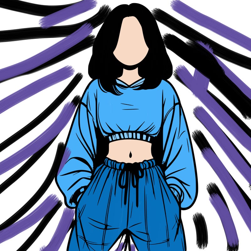 realistic girl faceless with baggy pants and a crop top