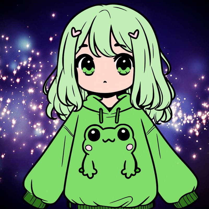 girl wearing frogging sweatshirt