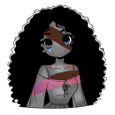 a black anime girl with long afro hair