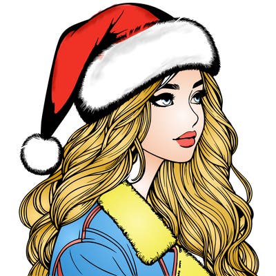 realistic girl in santa hat
