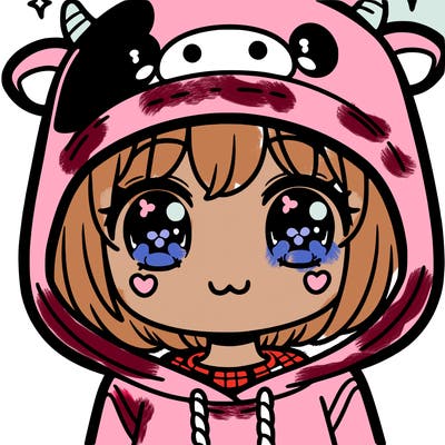 kawaii girl with cow hoodie