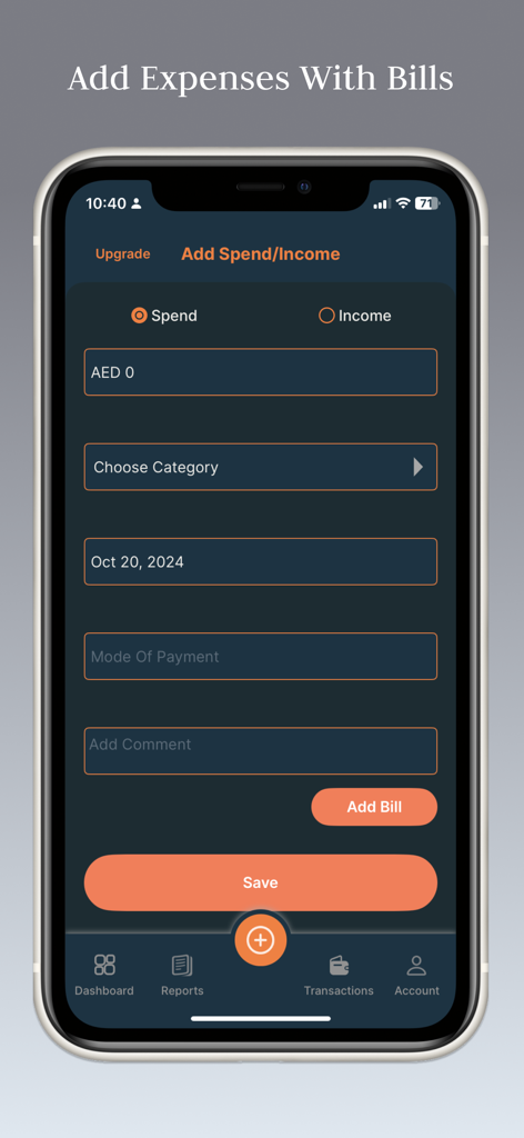 Daily Spend - Expense Tracker - Manual entry interface for logging daily expenses and income in the app