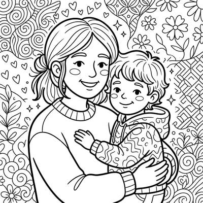 Capture the special connection between a parent and child with this beautiful coloring page. This design celebrates love and family, perfect for sharing a creative moment together.