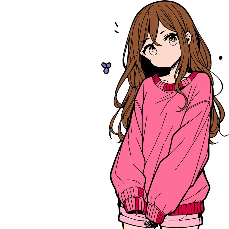 manga teen girl  in a sweater and baggy pants