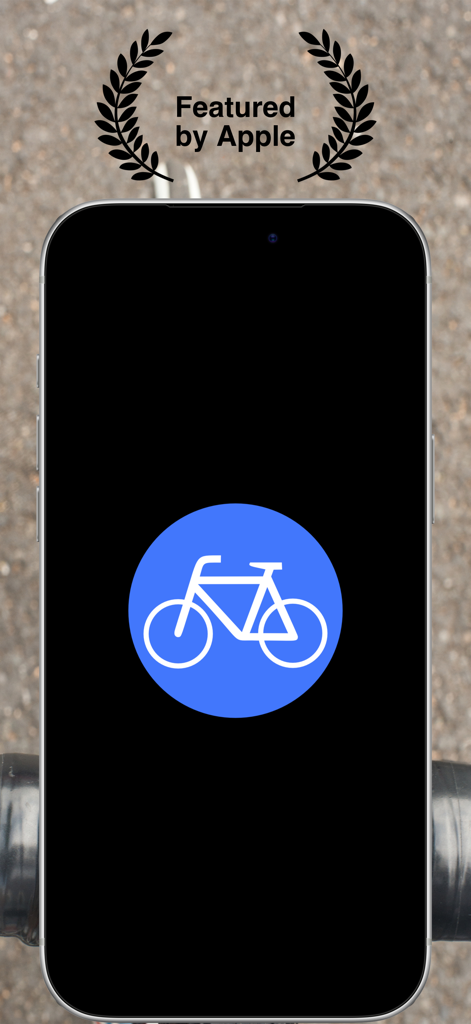 CycleMaps - CycleMaps app splash screen with a bicycle icon and Featured by Apple recognition