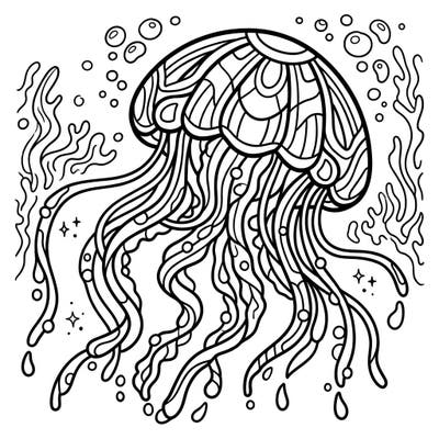 Introduce your toddler to the wonders of the ocean with this adorable crystal jellyfish coloring page. Designed with ultra-thick lines and large shapes, it's perfect for tiny hands to explore colors and develop fine motor skills.