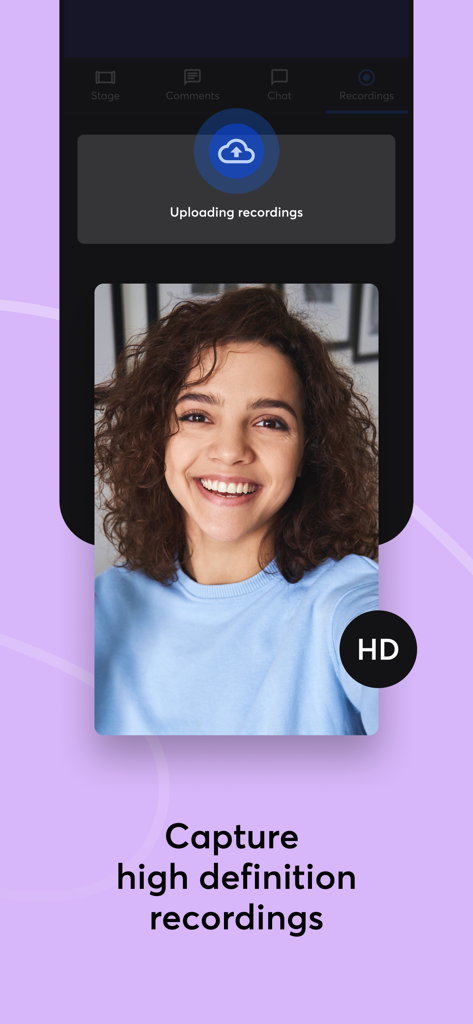StreamYard Guest - A woman smiling during a high definition video recording on the StreamYard Guest app