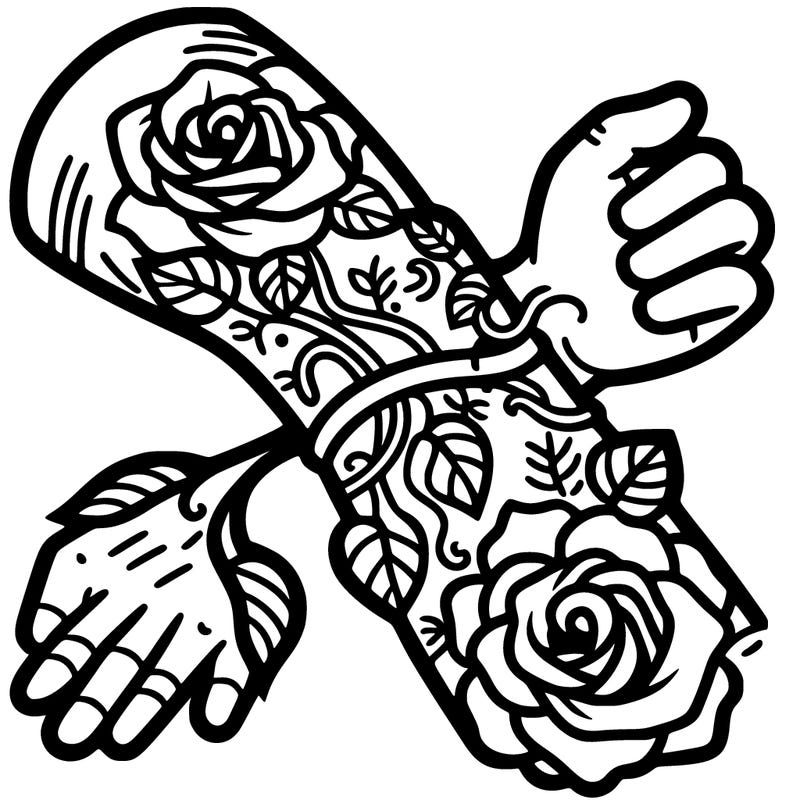 an arm with tattoos of vines wrapping around it and roses