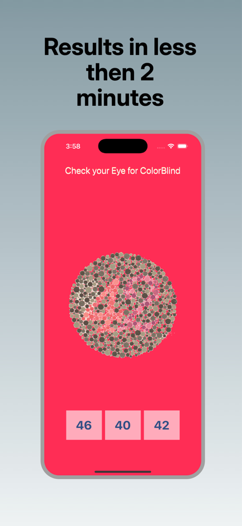Check your Eye for ColorBlind - Interfaz de una aplicación móvil mostrando una lámina Ishihara de test de visión de color con múltiples opciones de respuesta