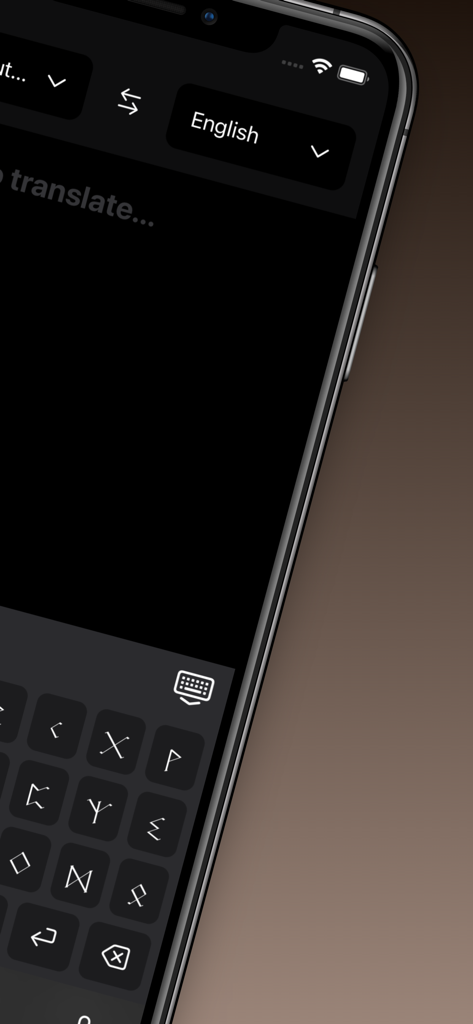 Interfaz de la aplicación Futhark Runic Keyboard en una pantalla de smartphone