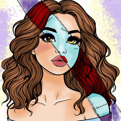 realistic girl with wavy hair and lips