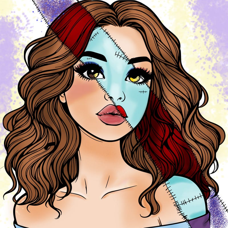 realistic girl with wavy hair and lips