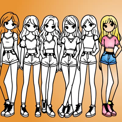 a group of girls wearing crop tops and shorts