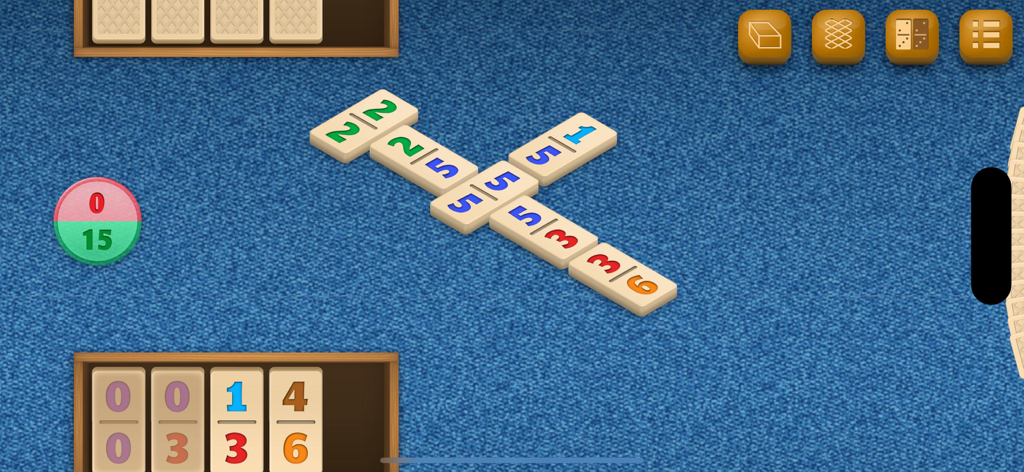Dominos - Schermata di gioco dell'app mobile Dominos che mostra tessere numerate su un tavolo blu