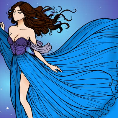 realistic woman in dress flowing the the wind