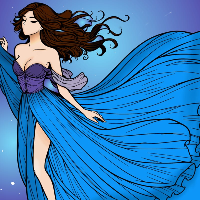 realistic woman in dress flowing the the wind