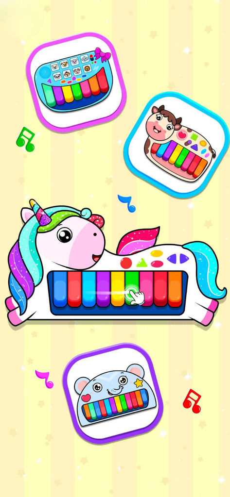 Baby Piano - Kids Music Games - Interactive animal-themed musical keyboards for kids including a unicorn and a bear