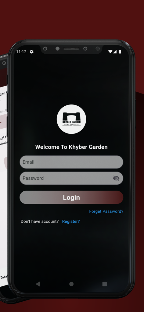 Khyber Garden - Khyber Garden restaurant app login screen