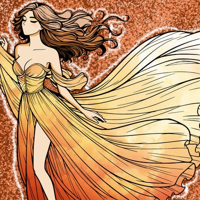 realistic woman in dress flowing the the wind