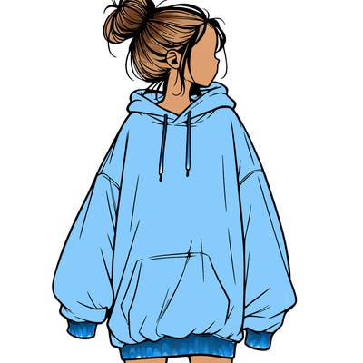 realistic girl with a oversized sweatshirt on and a bun