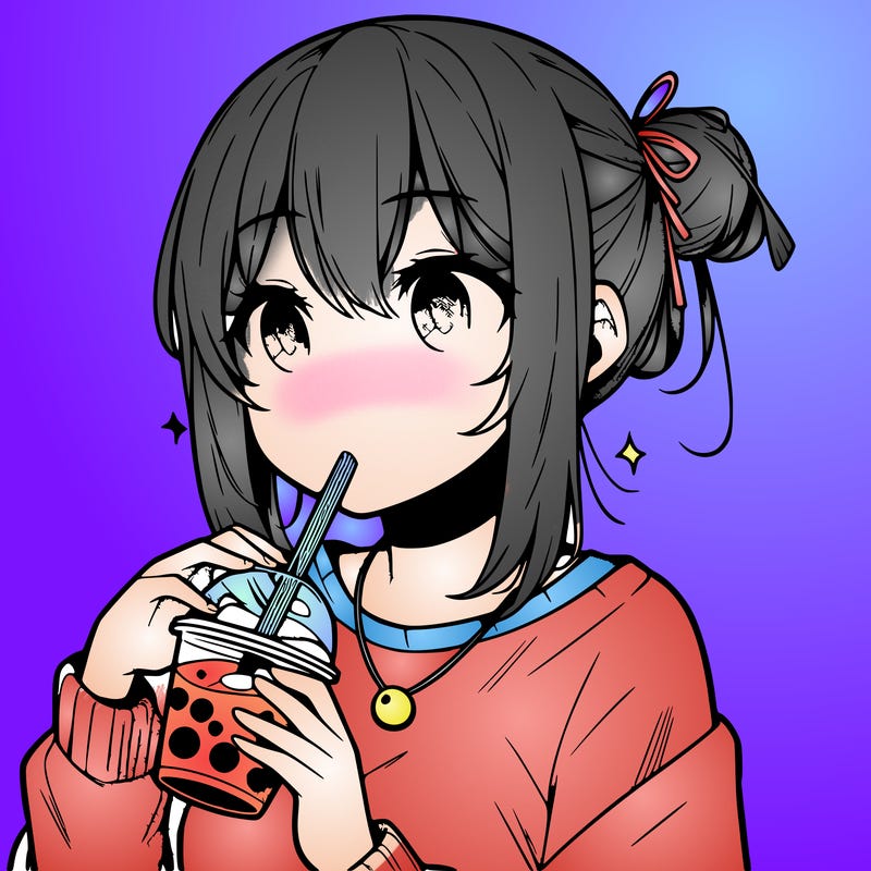 manga character drinking boba