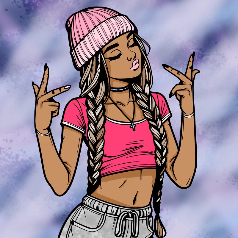 realistic teenage girl with braids and a beanie and crop top doing 🫶🏼