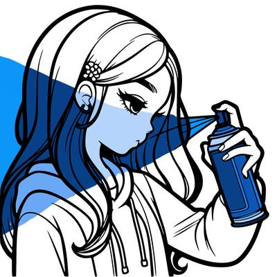 a realistic girl spray painting