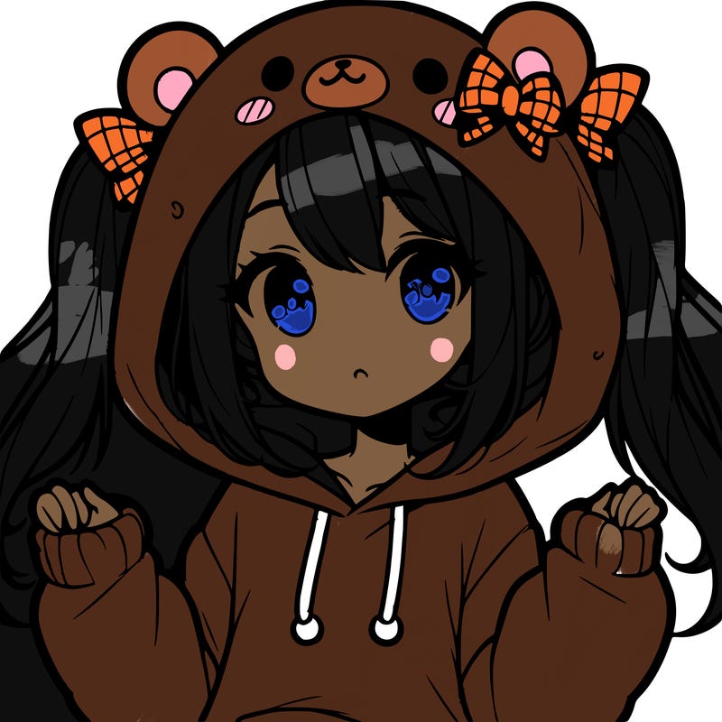 cute anime girl with ponytails and a cute bear hoodie