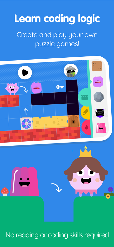 Interface of Thinkrolls School Edition showing a puzzle creator for kids to learn coding logic